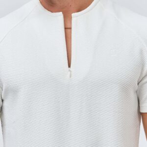 TEXTURED HENLEY TOP - WHITE